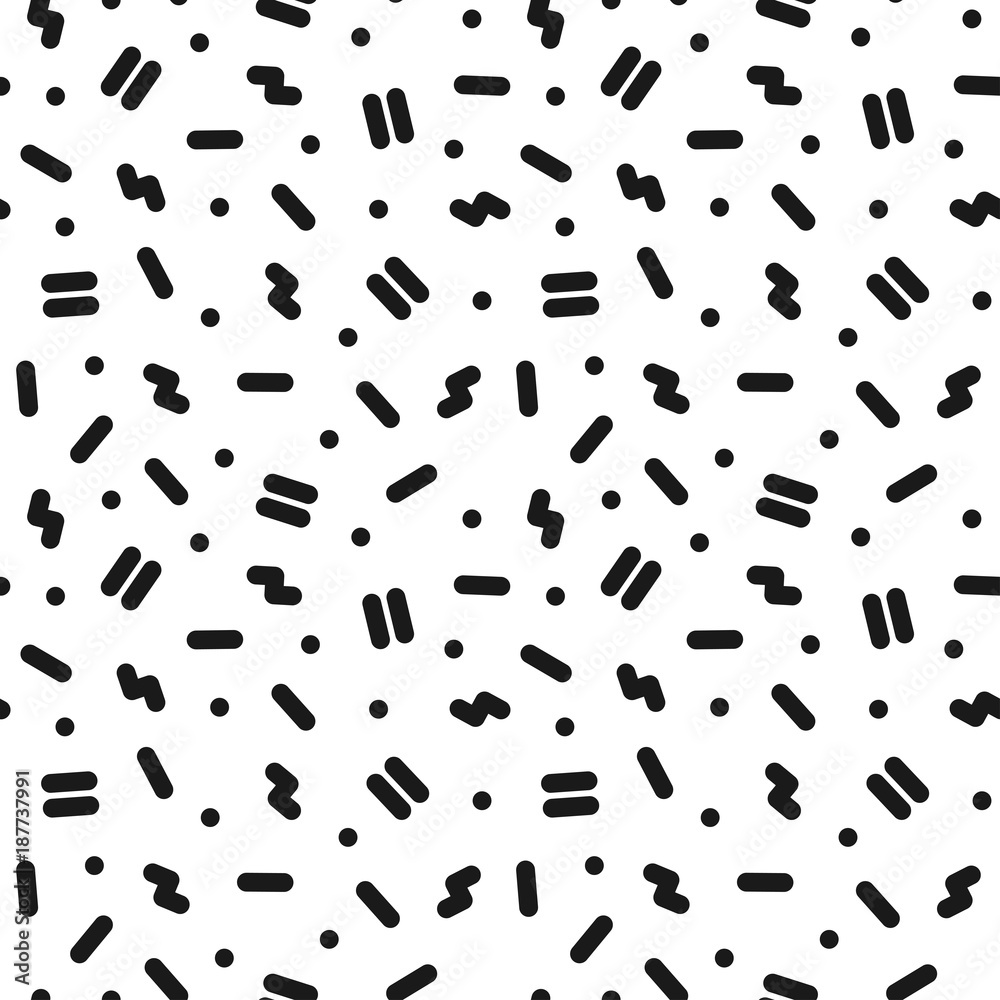 Seamless trendy pattern in retro memphis style, fashion 80s - 90s. Abstract geometric background.