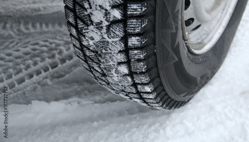 Traces of tread blocks on winter tires under off road vehicle 