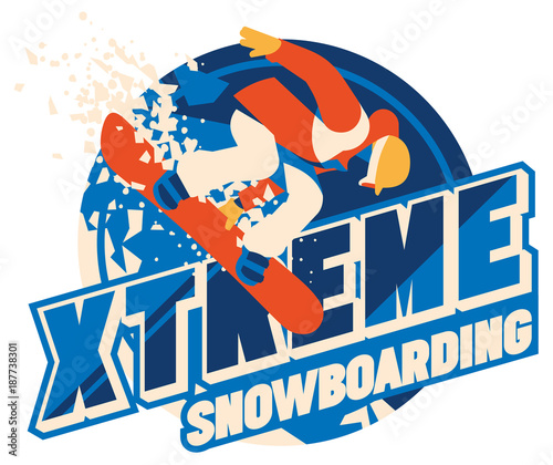 Freeride snowboarder in motion. Sport logo or emblem