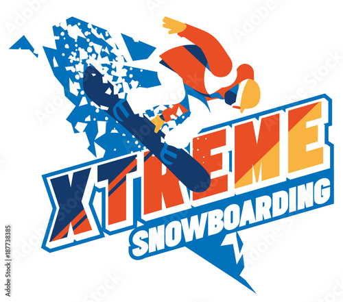 Freeride snowboarder in motion. Sport logo or emblem
