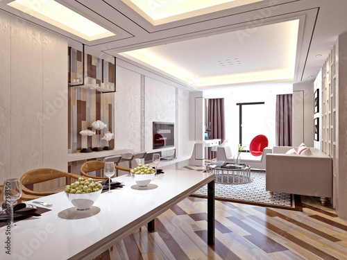 Wallpaper Mural 3d render of modern living room Torontodigital.ca