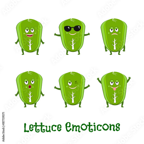 Lettuce smiles. Cute cartoon emoticons. Emoji icons
