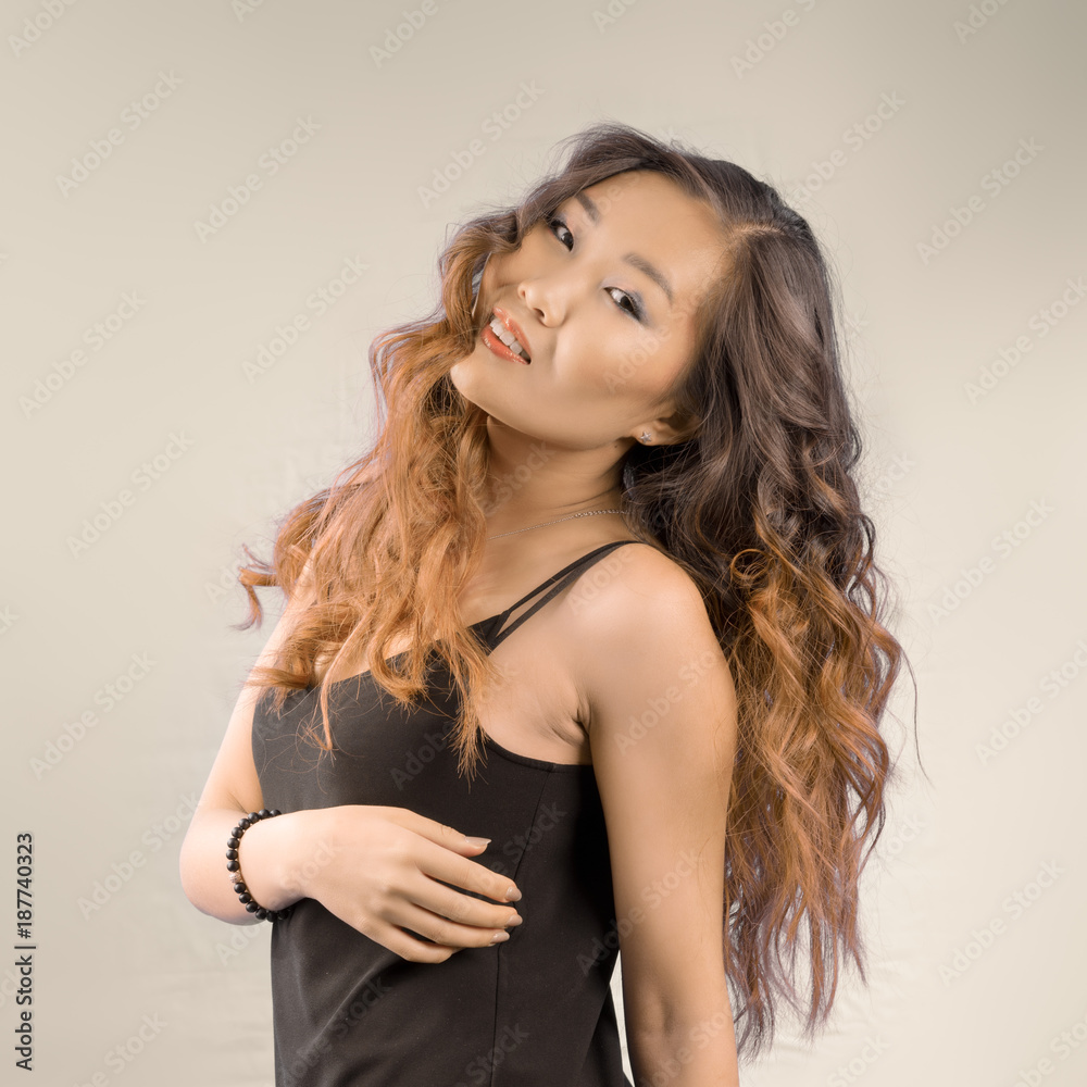 Fototapeta premium beautiful asian young woman portrait in black top