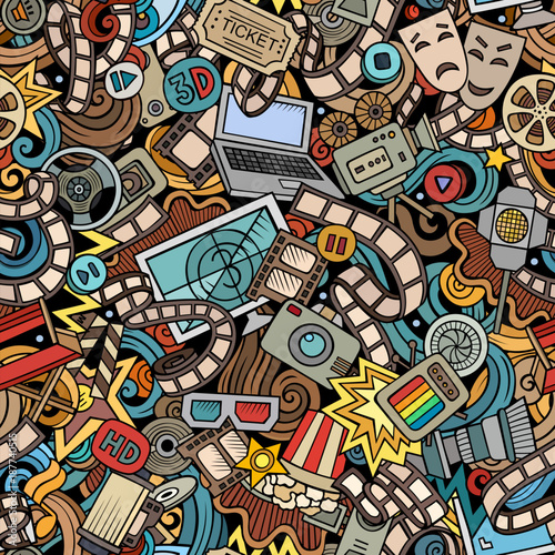 Cartoon cute doodles Cinema seamless pattern
