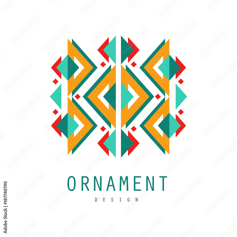 Ornament logo design, template for label, ornate pattern with geometric shapes vector Illustration