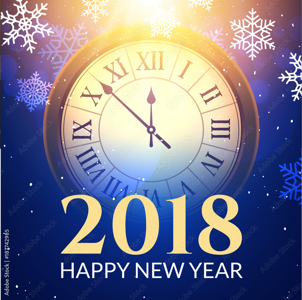 2018 new year shining background with clock. Happy new year 2018 celebration decoration poster, festive card template 2018 new year shining background with clock. Happy new year 2018 celebration decoration poster, festive card template