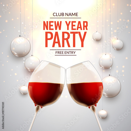 New year party celebration alcohol champagne background. Luxury twi glasses and confetti holiday decoration