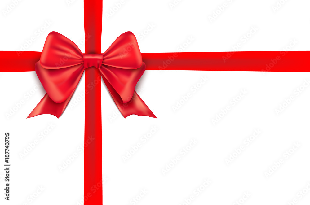 Red bow ribbon on white background. Red bow isolated gift decoration design for holiday Red bow ribbon on white background. Red bow isolated gift decoration design for holiday