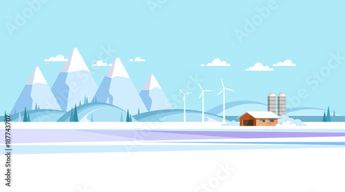 Winter rural landscape background. Vector illustration.