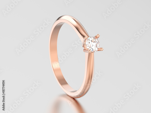 3D illustration rose gold traditional solitaire engagement diamond ring