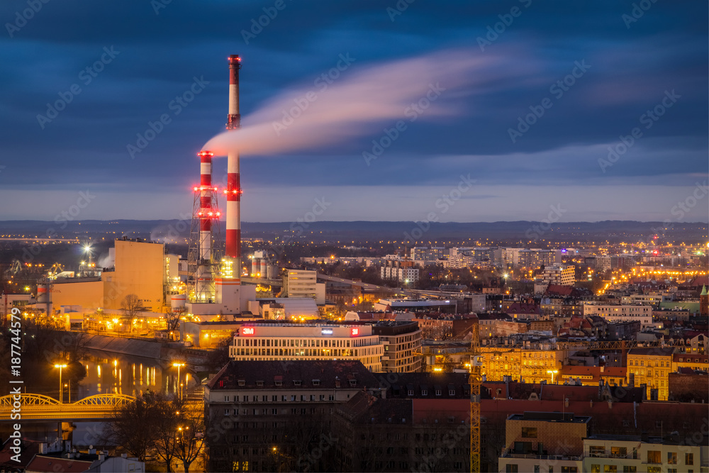 Obraz premium Wroclaw industry zone after the sunset, Poland