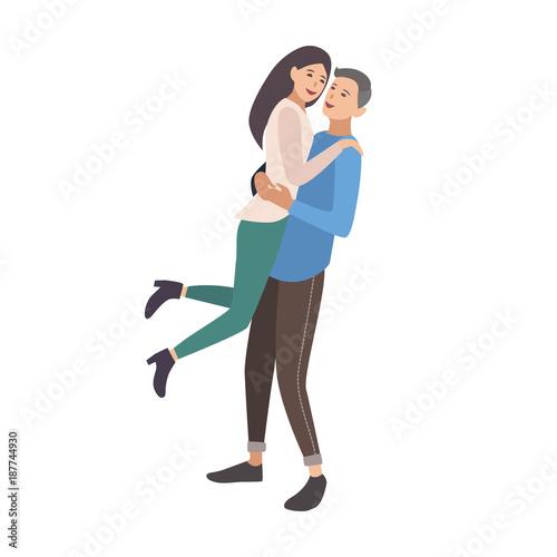 Man lifting woman