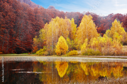 Fototapeta Naklejka Na Ścianę i Meble -  Lake in the mountains in the fall