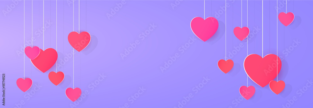 Paper heart-shaped garlands background illustration. Festive banner background