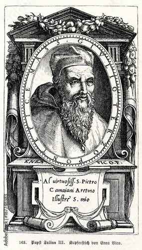 Bilde på lerret Pope Julius III, engraving by Enea Vico (from Spamers Illustrierte  Weltgeschich