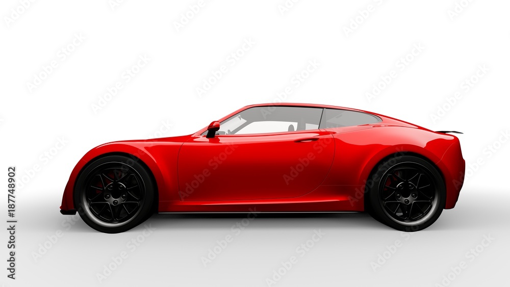 Naklejka premium red sports car isolated on white background, 3d render, generic design, non-branded