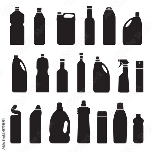 Set of black silhouette illustration bottles, cans, container