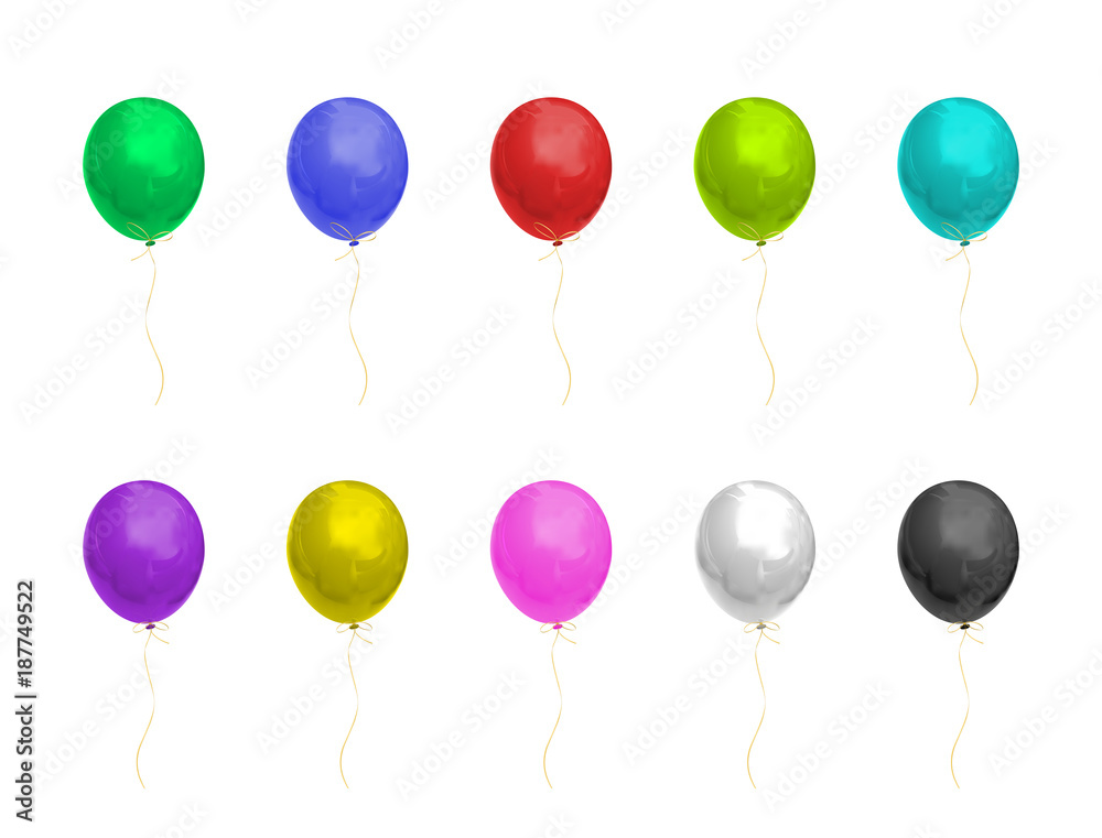 Colorful realistic shiny balloons of helium isolated on white background