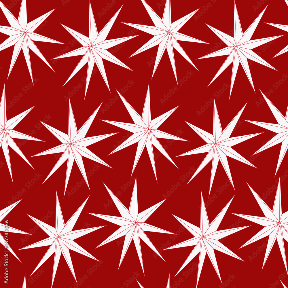 acute white stars on a red background, abstract vector seamless pattern, Idea for xmas acute white stars on a red background, abstract vector seamless pattern, Idea for xmas