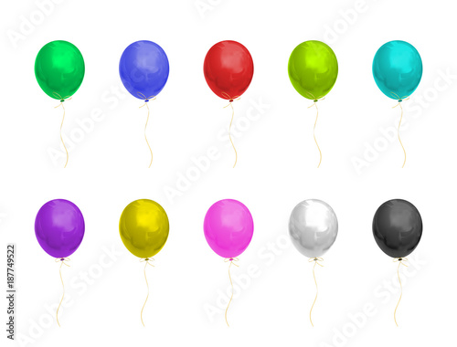 Colorful realistic shiny balloons of helium isolated on white background