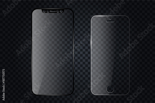 Glass screen protector or glass cover. Vector screen protector for smartphone. Mobile cover accessory for display. Mobile accessory. Vector illustration EPS10