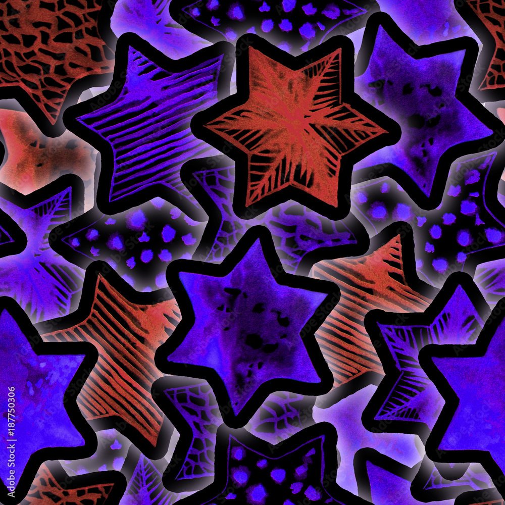 Festive Magic Seamless Pattern with Neon Watercolor Stars. Lighting Christmas Tree Garland Background. New Year Flashlights. Hand drawn star print for wrapping, textile, wallpaper, cards, books. Festive Magic Seamless Pattern with Neon Watercolor Stars. Lighting Christmas Tree Garland Background. New Year Flashlights. Hand drawn star print for wrapping, textile, wallpaper, cards, books.
