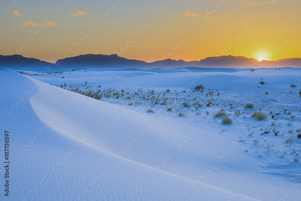 Winding Sand Dune at Sunset at White Sands National Monument