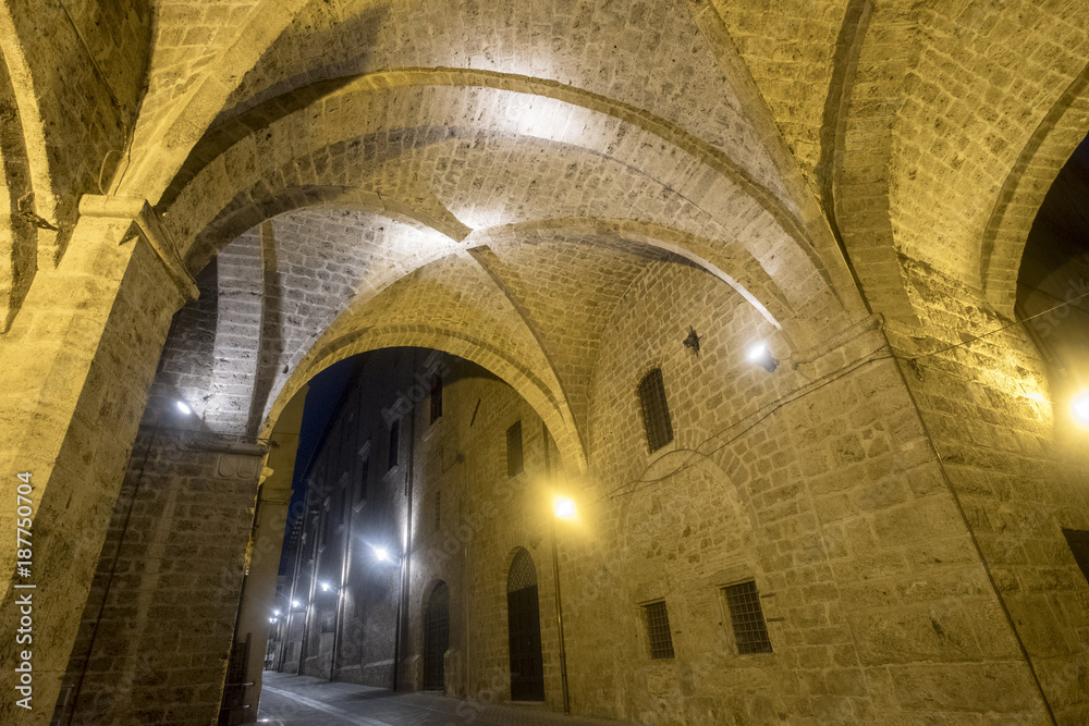 Rieti (Italy), historic buildings at evening