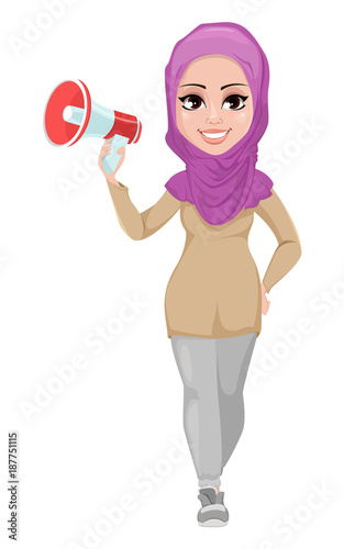 Arabic business woman, smiling cartoon character