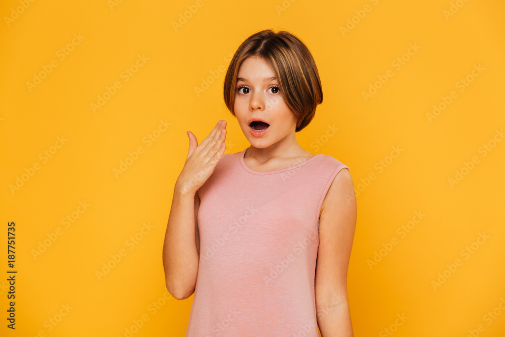 Surprised little lady looking camera isolated Surprised little lady looking camera isolated