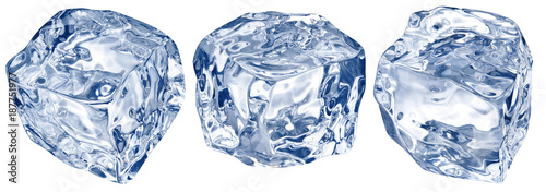Macro shot of three ice cubes. Clipping path.
