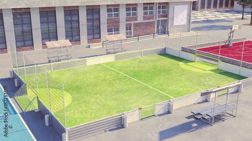 Soccer field with blank commercial boards