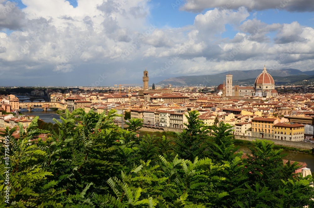 Beautiful Cityscape of Florence during spring season as seen from Piazzale Michelangelo. Florence, Italy.