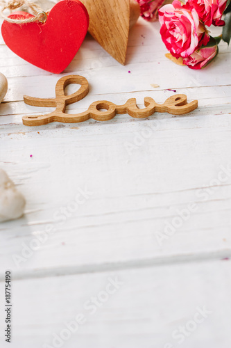 wooden word LOVE with the r...