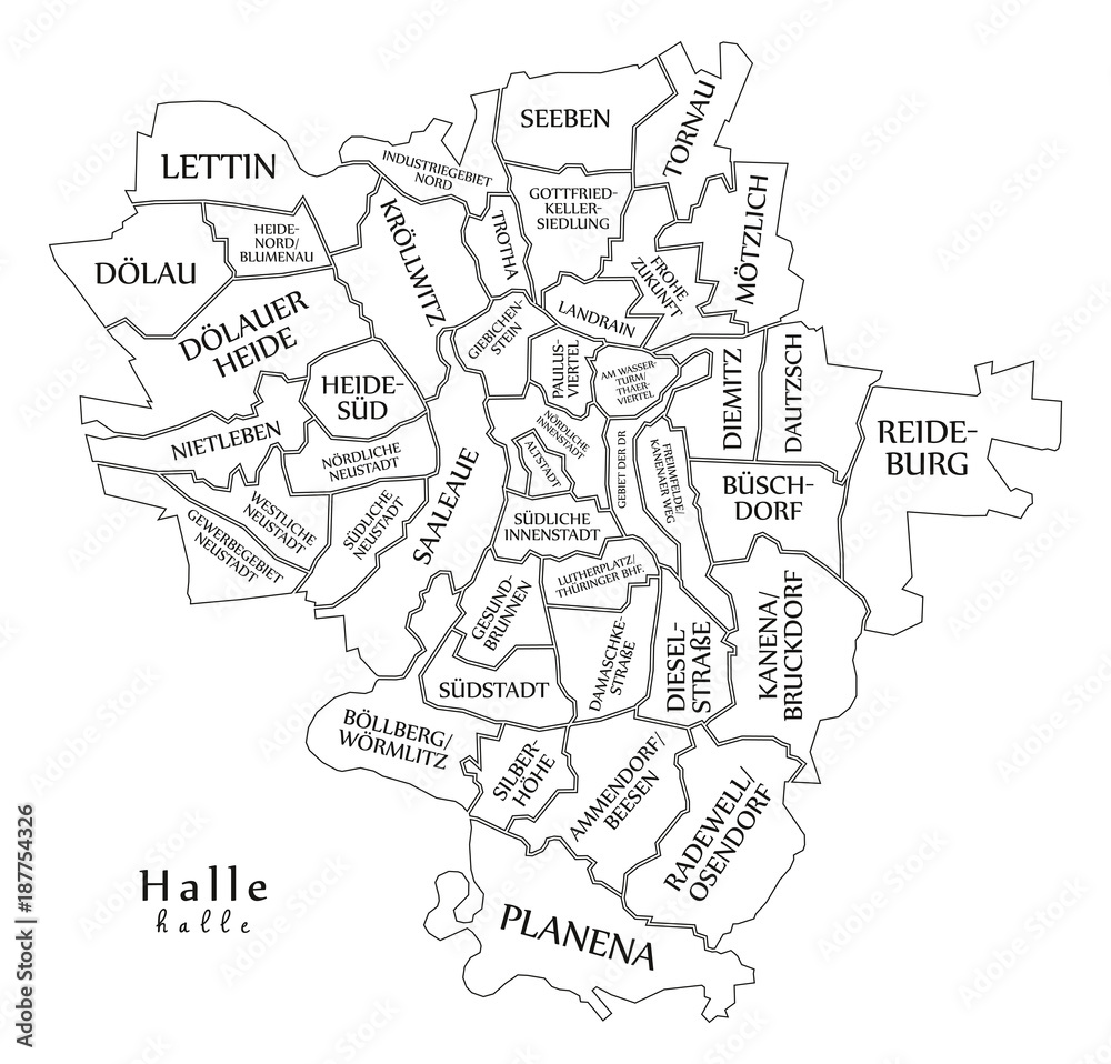 Modern City Map - Halle city of Germany with boroughs and titles DE outline map