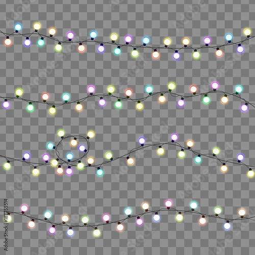 Christmas lights isolated. Glowing lights garlands decorations.
