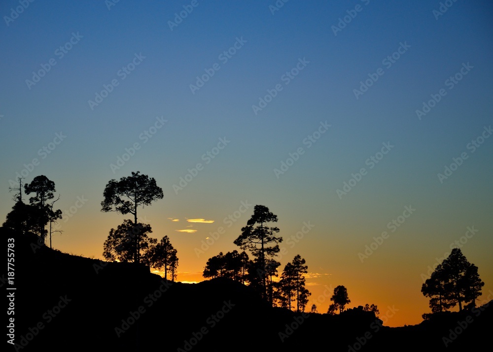 Beautiful sunset in the natural park of Pilancones, mountains of Gran canaria island, Spain