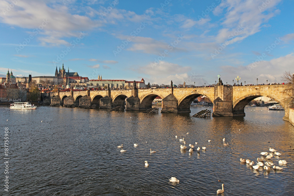 Side view of Charles Bridge, Prague, Czech Republic