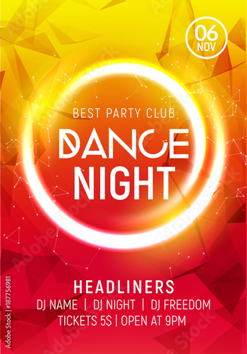 Night dance party music night poster template. Electro style concert disco club party event flyer invitation