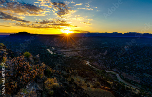 Colorful sunrise over Rio Grande in Los Alamos, New Mexico