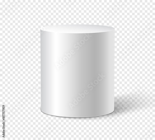 White cylinder on isolated background. 3d object cylinder container design template photo