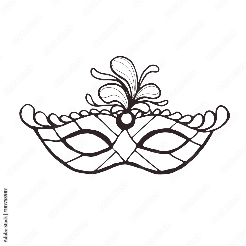 Hand drawn carnival vector mask in line art style isolated on white background. Masqeurade mask sketches for decorating festive invitations, banners, greeting cards. Hand drawn carnival vector mask in line art style isolated on white background. Masqeurade mask sketches for decorating festive invitations, banners, greeting cards.