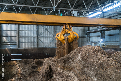 Piles of wood chips in storage