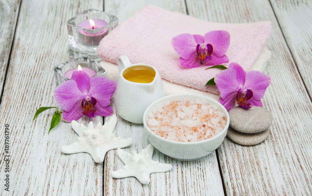 Spa concept with pink orchids