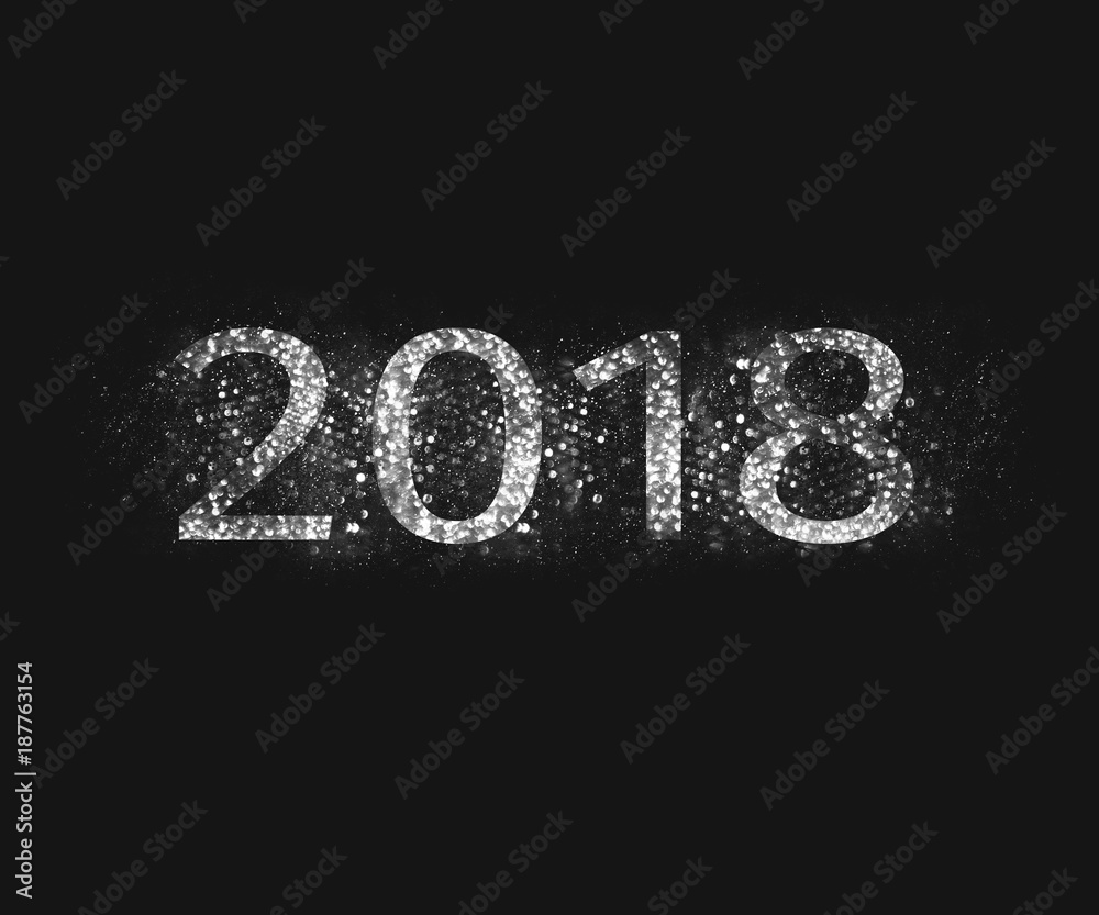 Merry Christmas and Happy New Year 2018 text design, greeting illustration with bokeh Merry Christmas and Happy New Year 2018 text design, greeting illustration with bokeh