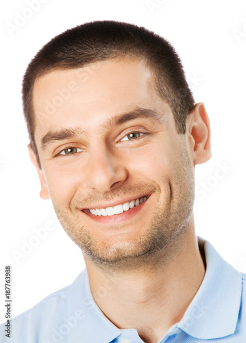 Cheerful young man, over white