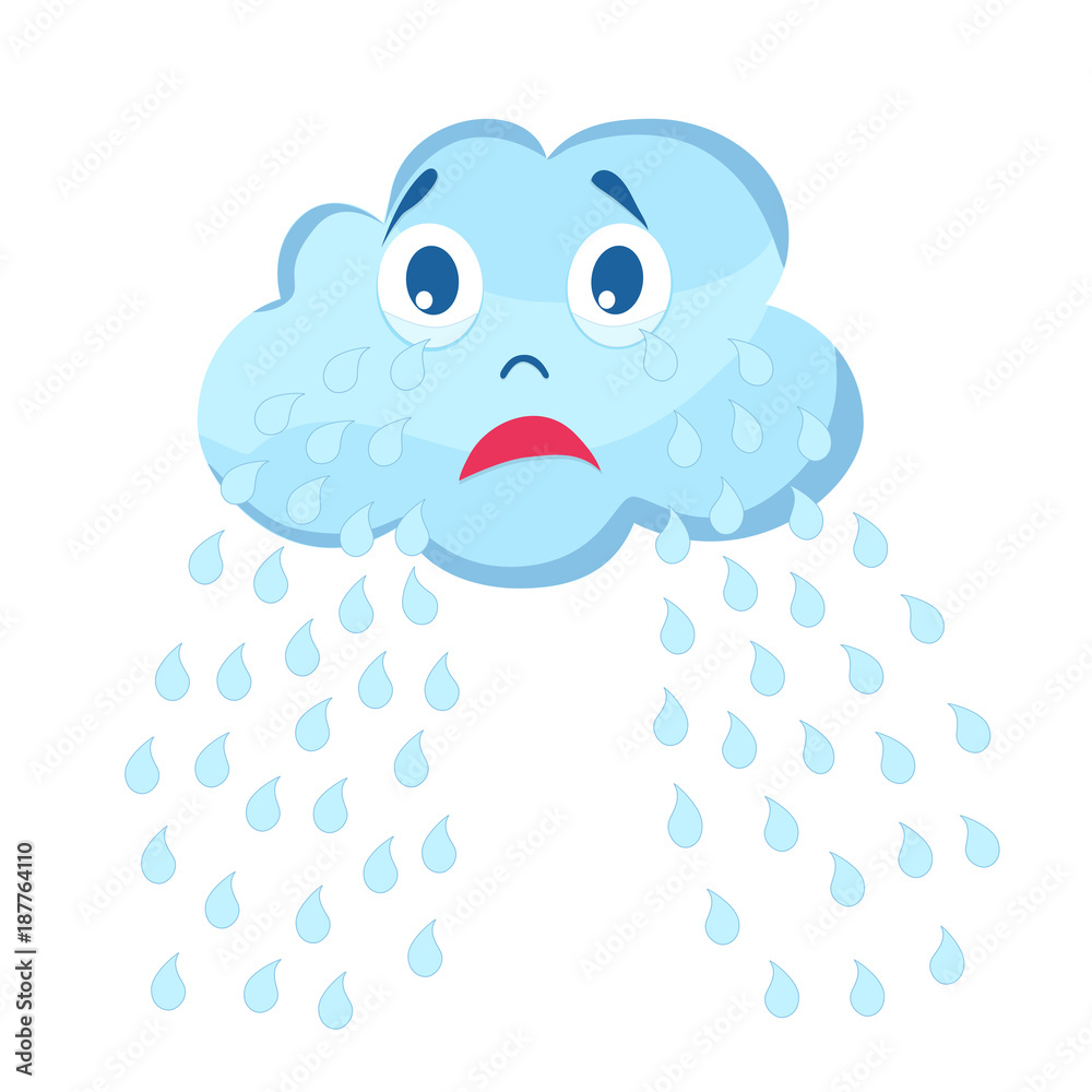 Cartoon cloud crying with rain. Cloud crying face vector illustration Stock  Vector | Adobe Stock