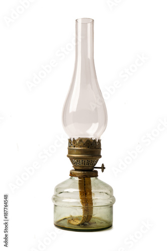 Old antique kerosene oil lantern lamp with  vintage glass chimne