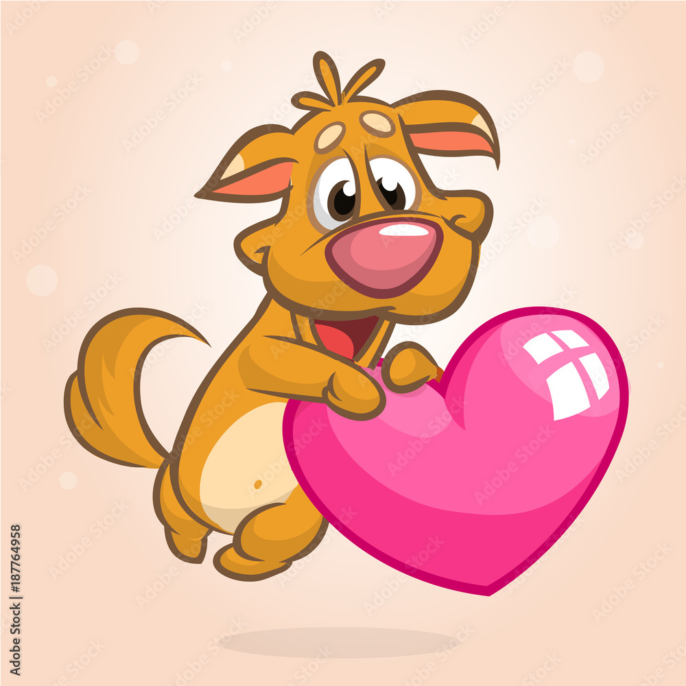 Cartoon cute puppy holding a heart love. Vector illustration for St ...