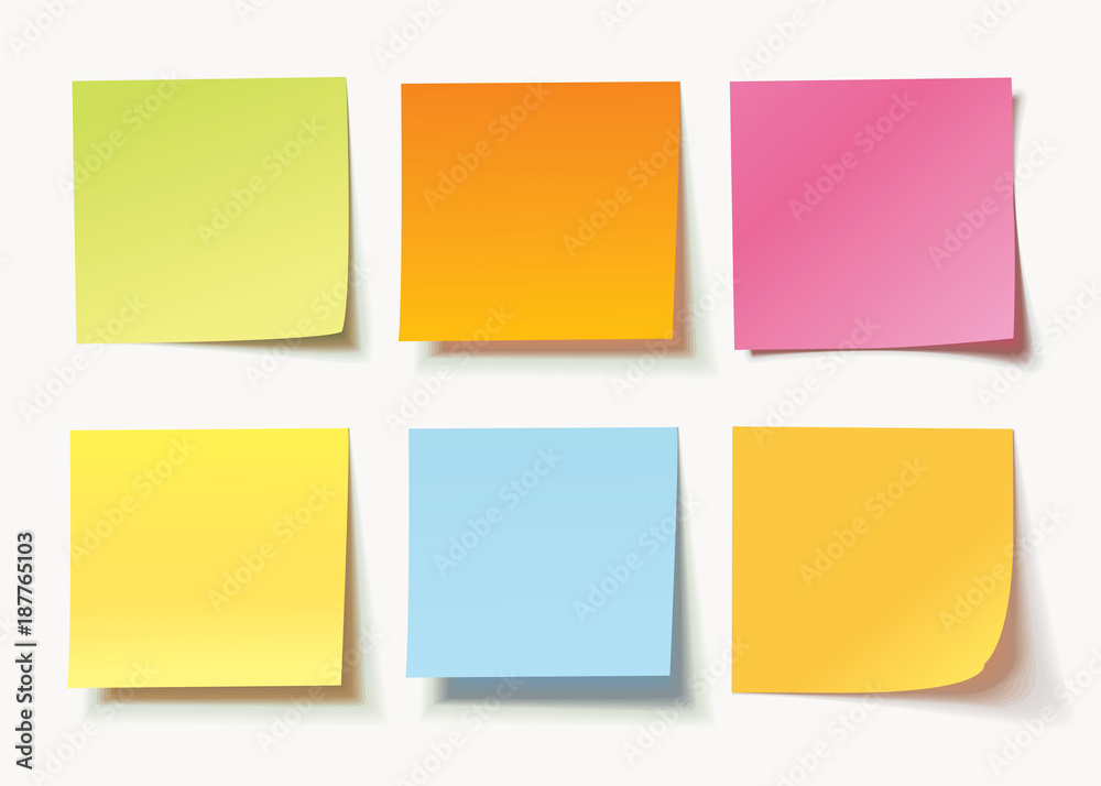 Set of different colored sheets of note papers